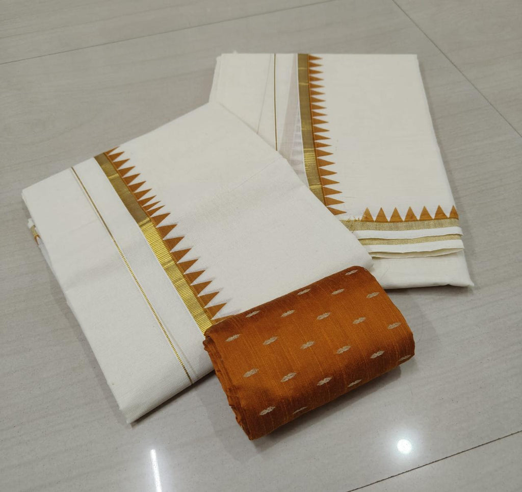 Golden pulielakara |kasavu temple print Setmund